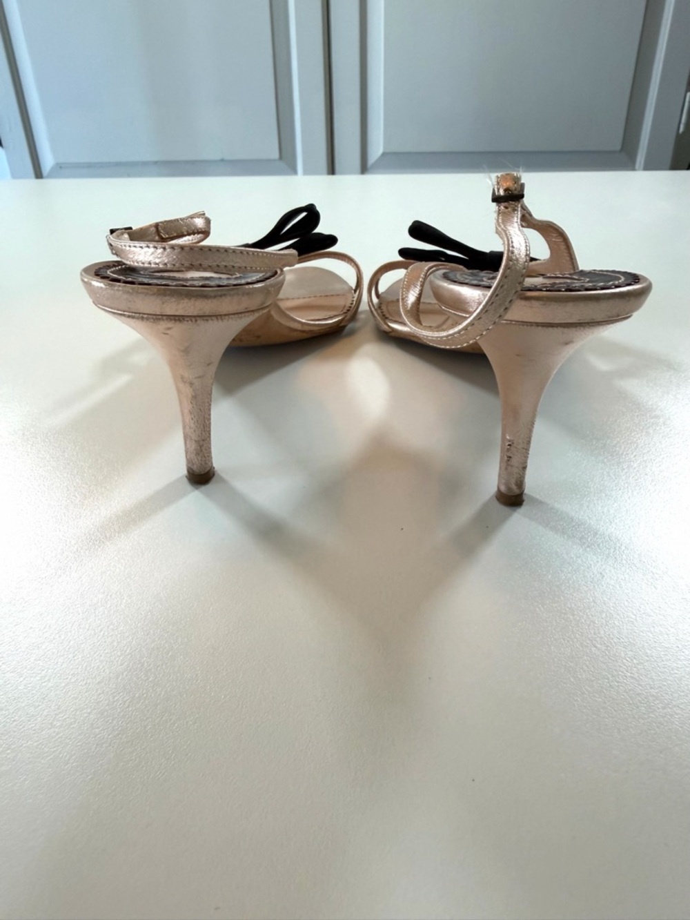 Chloé Rose Gold Leather Bow Slingback Heels 37.5 Italy - Picture 16 of 17